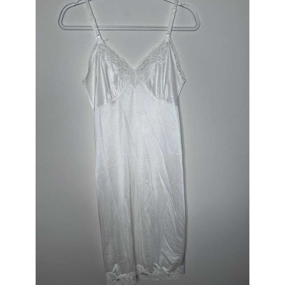 Vintage White Nylon Nightgown Slip Dress Lingerie Size 34 Lace Stretch Grunge